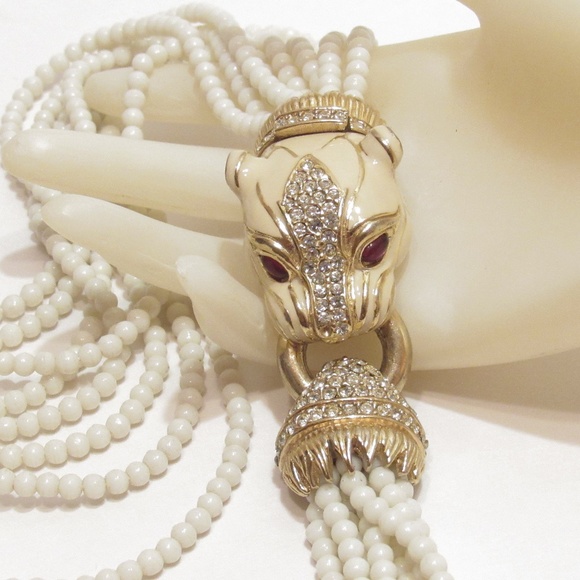 Vintage Ciner Tiger Faux Ivory Torsade Necklace - Picture 4 of 8